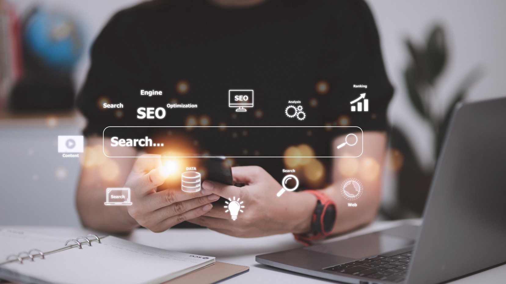 Website optimization and SEO strategy with digital search.